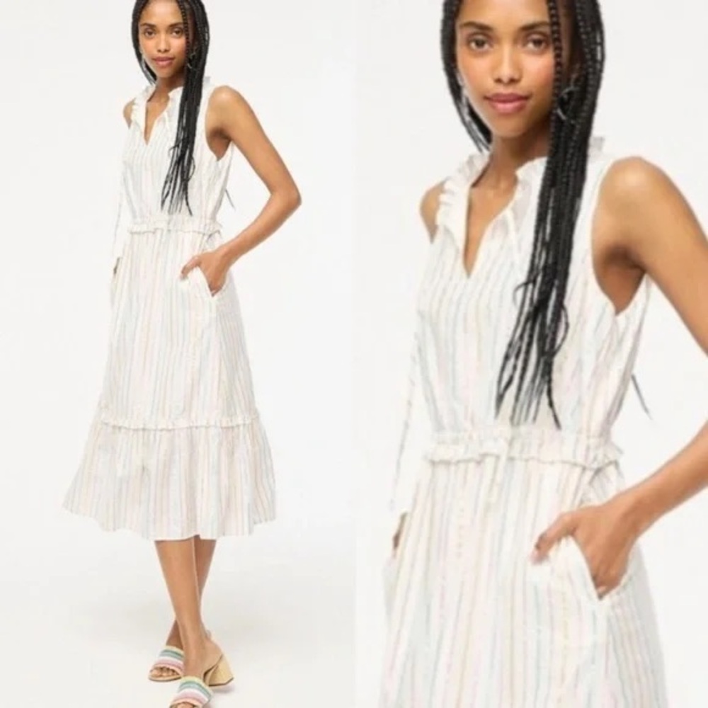 J.Crew Shimmer Tie Front Hamptons Classic Midi Shirt Dress Metallic Rainbow 14